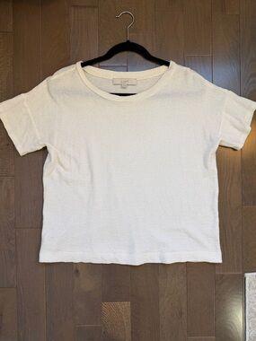 LOFT Cream Short Sleeve Textured Knit Tee